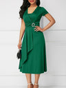 Grace Asymmetrical Knitting Large Skirt V-neck Midi Dresses