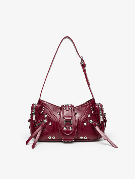 Stylish Leopard Print Edgy Biker Studded Shoulder Bag
