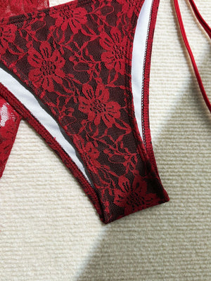 Lace Mesh Mini Skirt Swimsuit Bikini Three-Piece Set