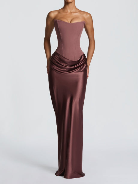 Satin Tie Ribbon Off-shoulder Sexy Strapless Bodycon Maxi Dress With Cinched Waist