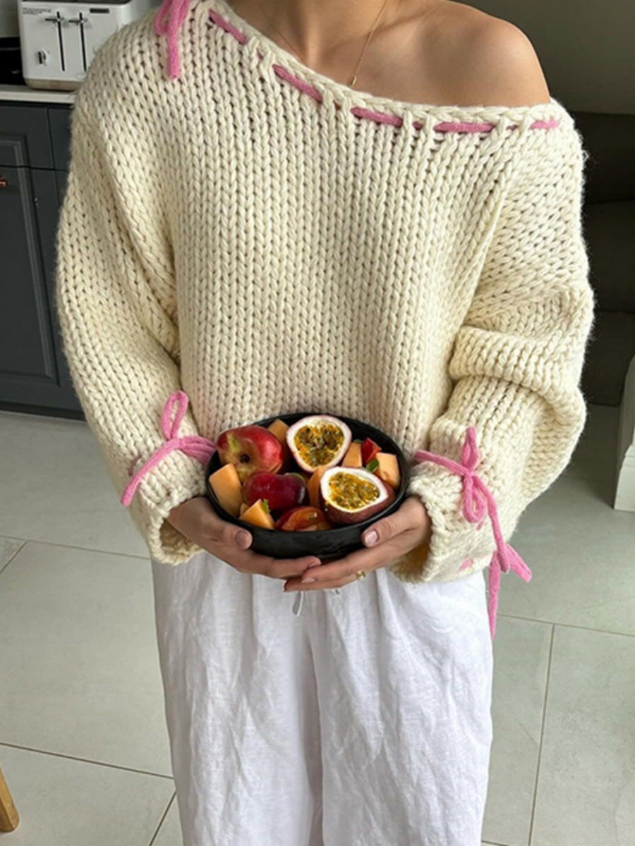 Lace up Bow Contrasting colors Sweaters