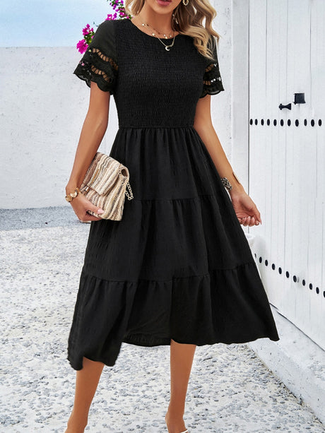 Hollow-out Lace Sleeves, Long Hollow-out Dress