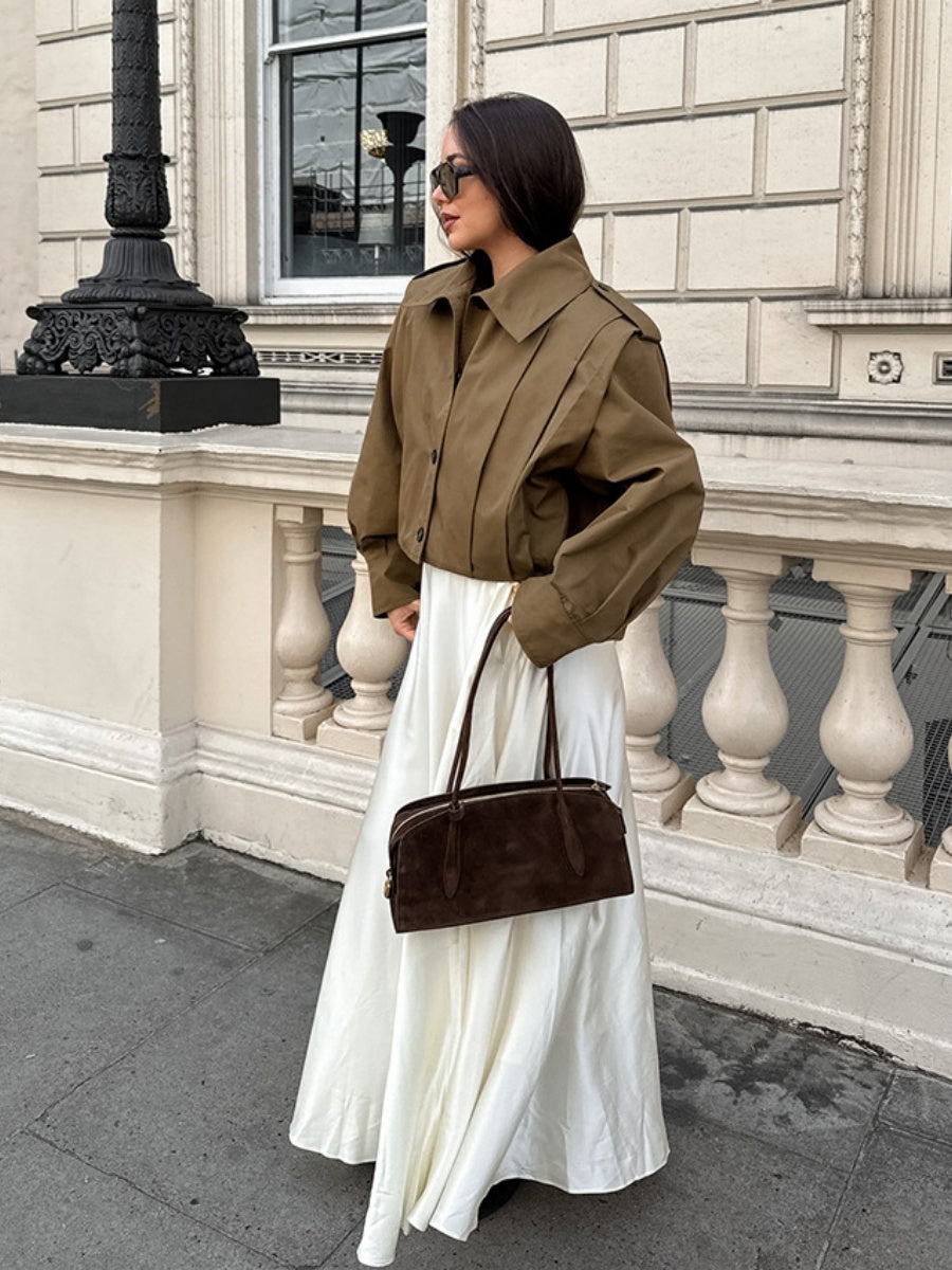 Liber Autumn Women's Buttons Solid Color Trench Coats