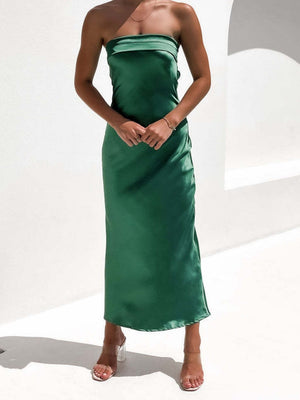 Bandeau Elasticity Backless Knitting Satin Sexy Maxi Dresses