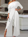 Sloping Shoulders Asymmetrical High Waist Slit Jumpsuits