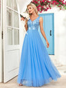 V-neck Embroidery Sequins Elegant Gauze Formal Dress Maxi Dresses