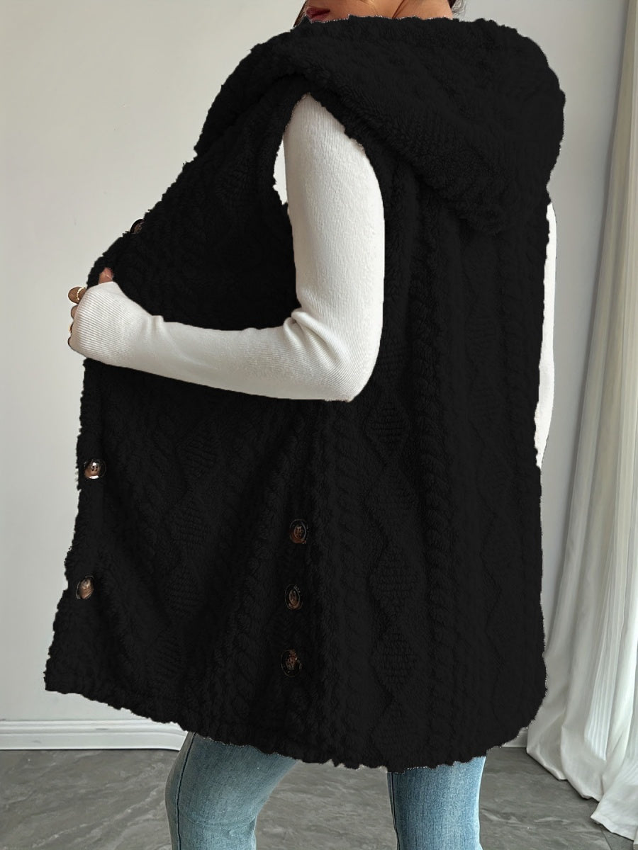Solid Color Double-sided Plush Hooded Button Vests