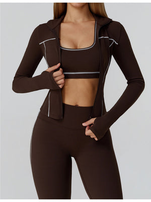 Veste de yoga bicolore en tissu brossé avec fermeture éclair, coupe-vent et ajustée