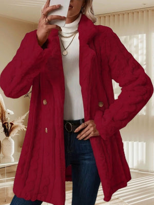 Twist Pattern Geometric Patterns Warm Blazer Collar Double-breasted Mid-length Jacket