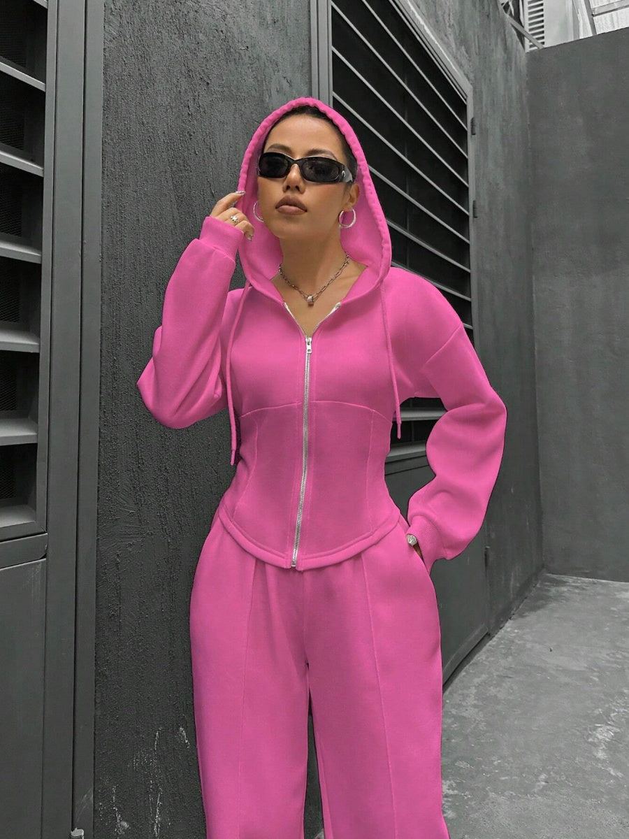 Sports And Leisure Zipper Hooded 2-piece Sets
