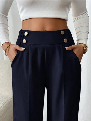 Casual High-waisted  Loose Straight leg Pocket Pants