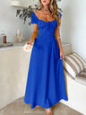 Tie-waist Ruched Puff Sleeve Long Dress
