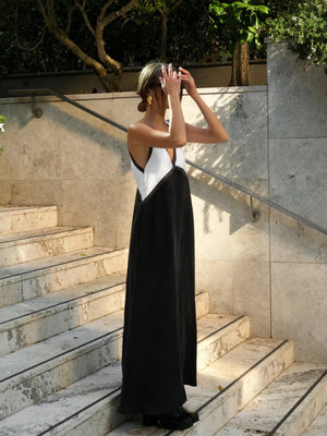 V-neck Sleeveless Color-blocked Maxi Dress