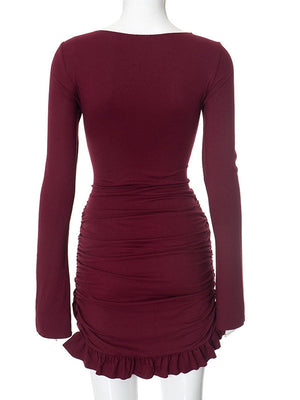 Liber Spring Women's Pleated Solid Color Mini&Short Dresses