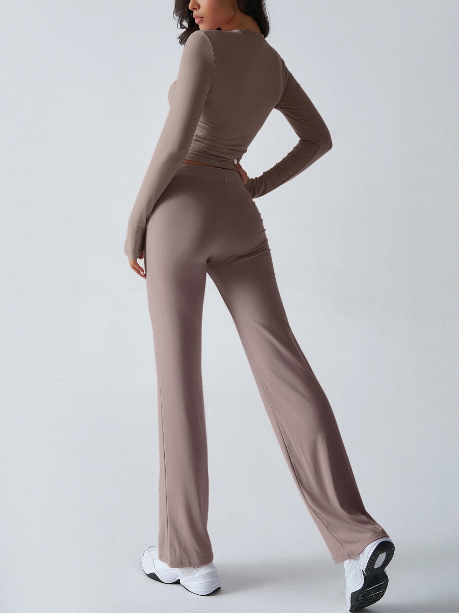 Yoga Long Sleeve T-shirts Straight-leg Pants Leisure 2-piece Sets