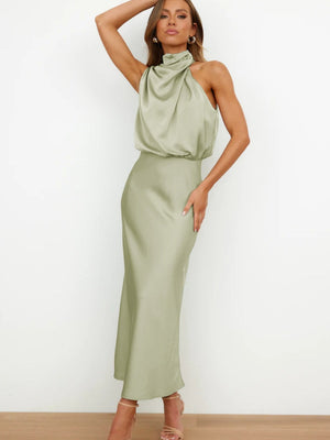 Ärmellose Satin-Partykleider, Brautjungfernkleider, Midi-Länge