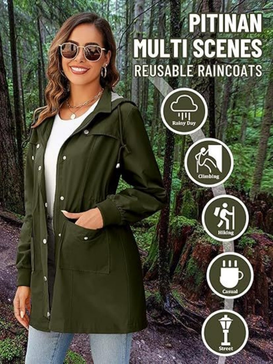 Mid-length Lightweight Raincoat Water Proof Mountain Climbing Outdoor Windproof Detachable Hood Trench Coats