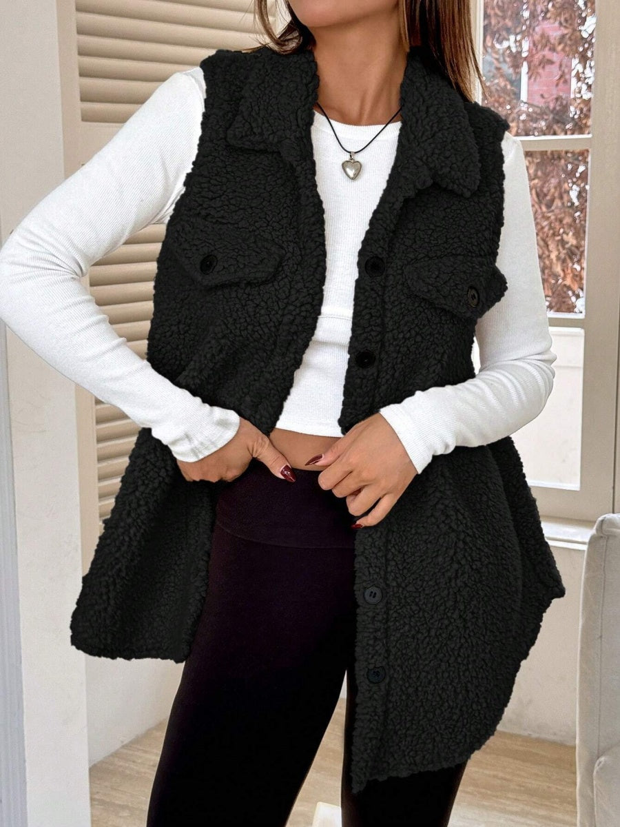Solid Color Lapel Open Buckle Loose Temperament Commuting Imitation Lambskin Vests