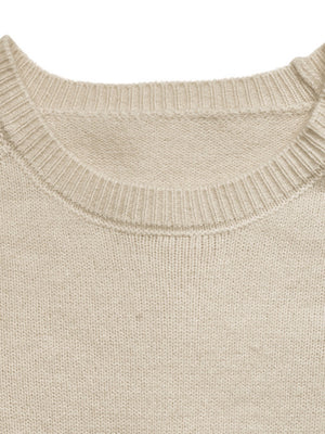 Knitted Round Neck Solid Color Rope Embroidered Flower Sweater