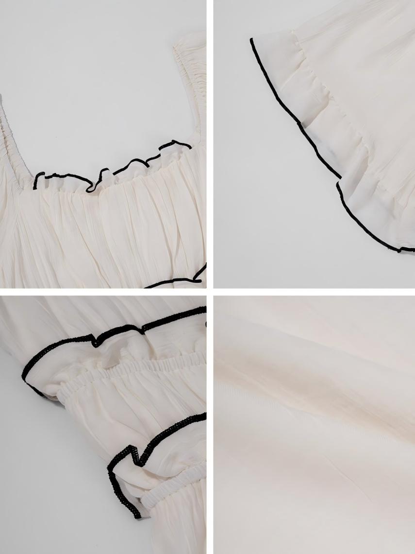 Square Neckline Ruffled Short-sleeved Long Dress