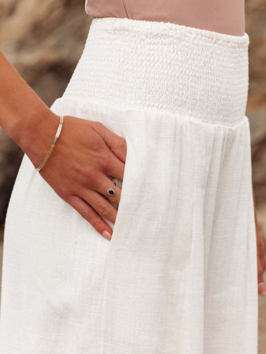 Cotton Blend Wide Leg Pocket Hit Pants