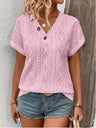V-neck Button-down Loose Short-sleeved T-shirt