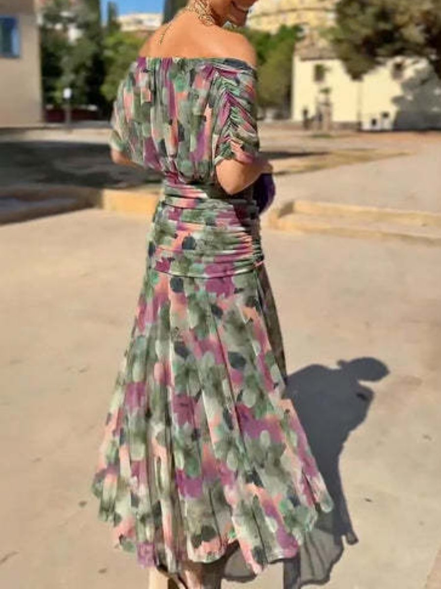 Mesh Floral Print Long Dress