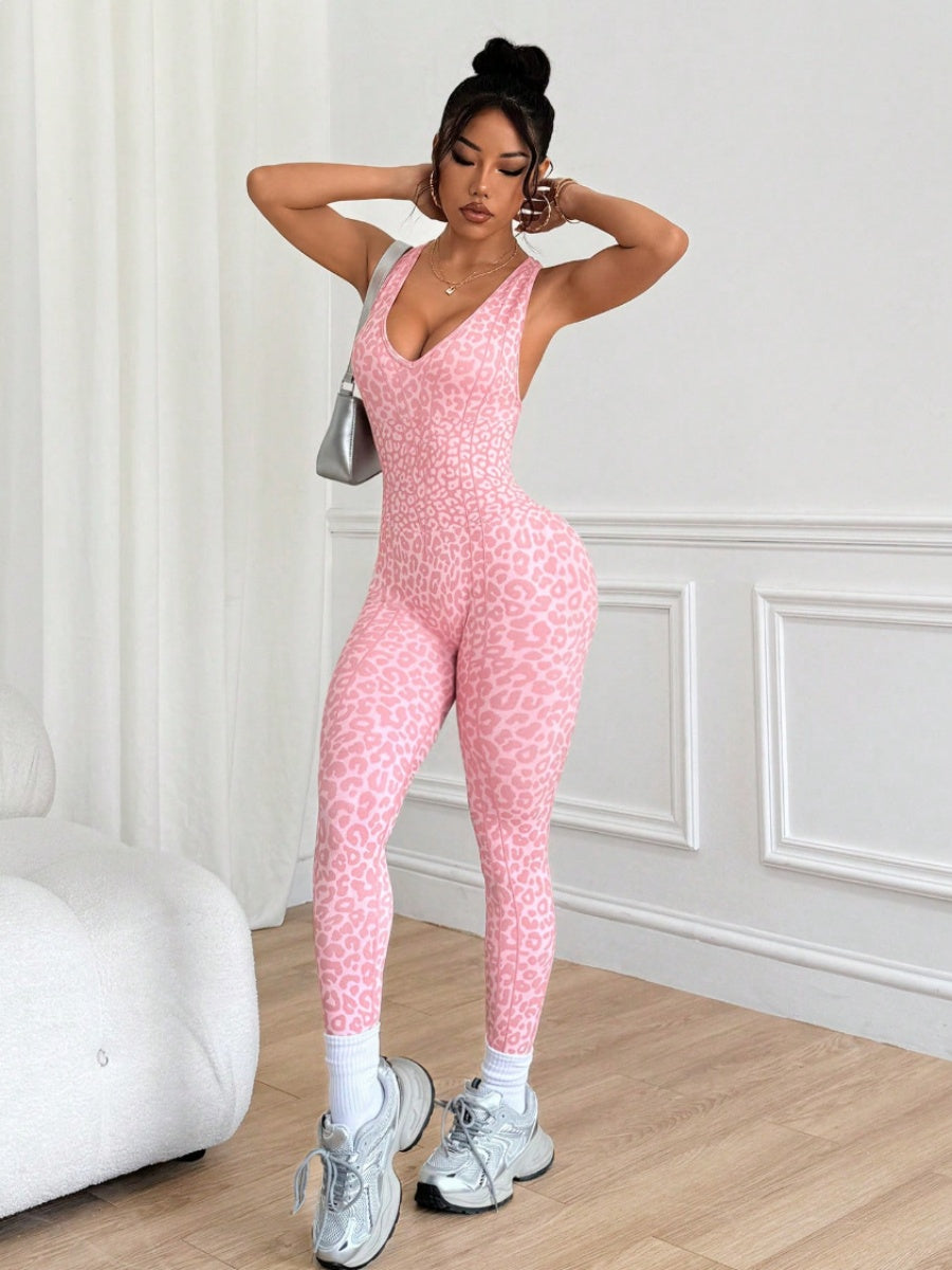 Leopard Print Cross Link Seamless Yoga Clothes Fitness Jumpsuits