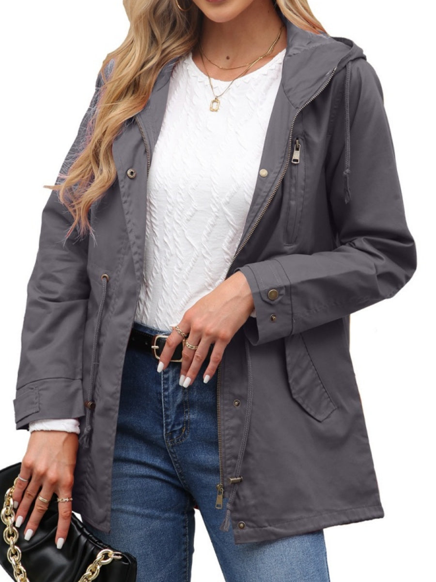 Cotton Loose Solid Color Pocket Hooded Jackets