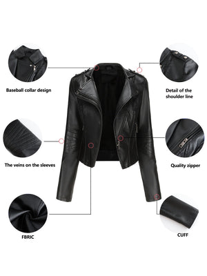 Studs Short Stand Collar Zipper Leather Jacket