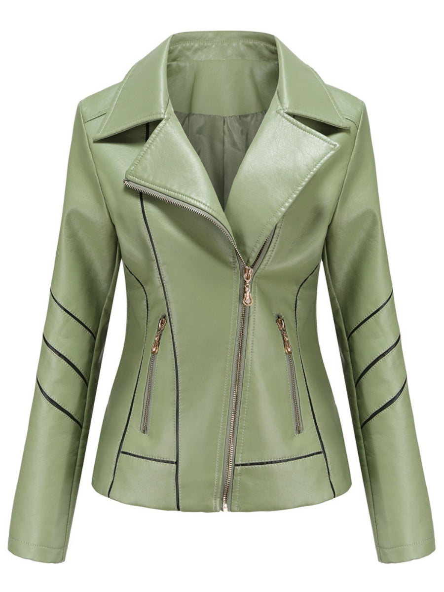 PU Leather Contrasting Colors Short Jacket