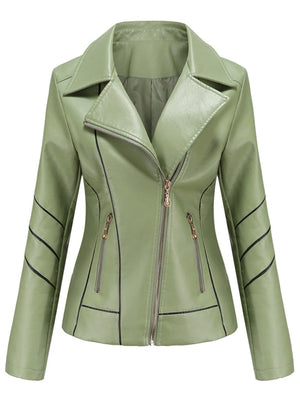 PU Leather Contrasting Colors Short Jacket