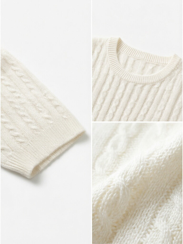 100% Wool Short-Sleeve Cable-Knit Sweater