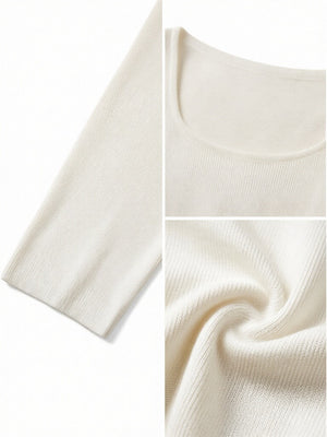 Square-Neck Knit Top with Thumbholes