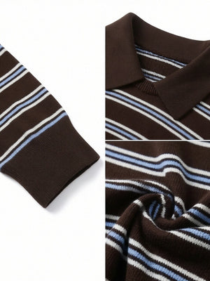 Wool-Blend Striped Cropped Polo Sweater