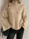 Turtleneck Contrasting Colors Solid Color Knitted Sweater