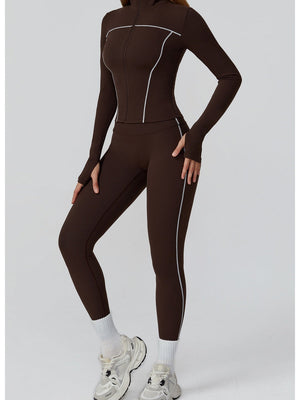 Veste de yoga bicolore en tissu brossé avec fermeture éclair, coupe-vent et ajustée