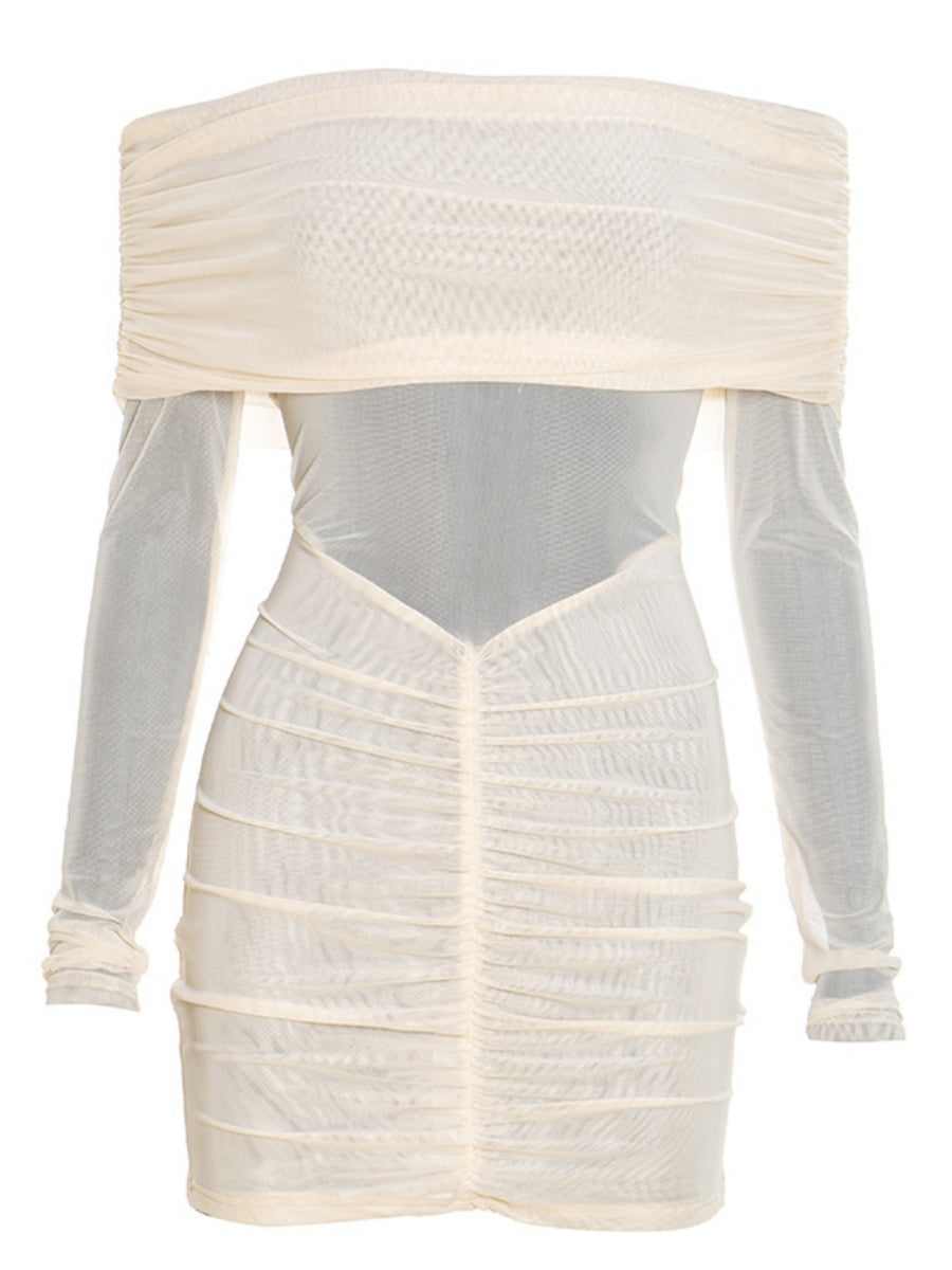 Women's Mesh Off Shoulder Long sleeve Mini&Short Dresses