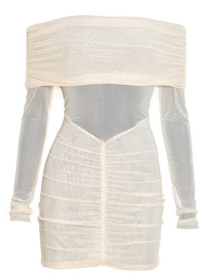 Women's Mesh Off Shoulder Long sleeve Mini&Short Dresses