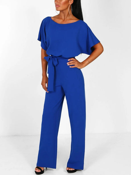 Summer Button-up Tie-front Short-sleeved Jumpsuit