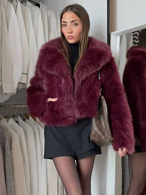 Claret Short Thick Faux Fur Jackets