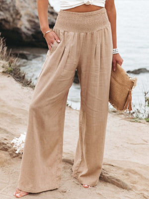 Cotton Blend Wide Leg Pocket Hit Pants