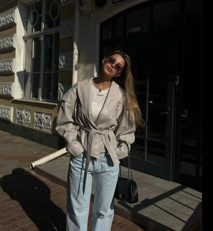 Lace-up Faux Leather Jacket