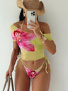 Finalized Floral Print Tie-up Bikini Three-piece Set