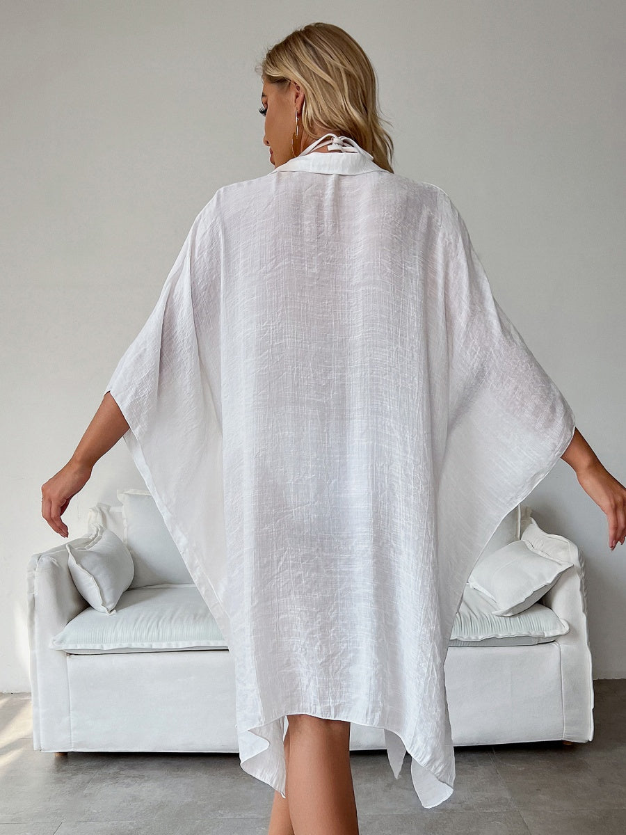 Bamboo Cotton Shirt Style Loose Beach Cardigan Vacation Sun Protection Clothing Bikini Cover-up Swimwear Outer Cardigan