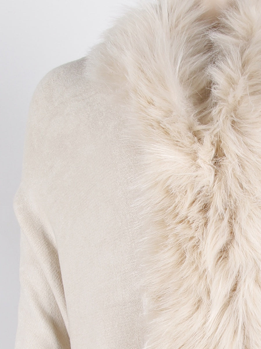 Apricot Tassel Fur Collar Solid Color Shawl Cardigans