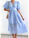Balloon Sleeve Color Hollow Temperament Midi Dresses