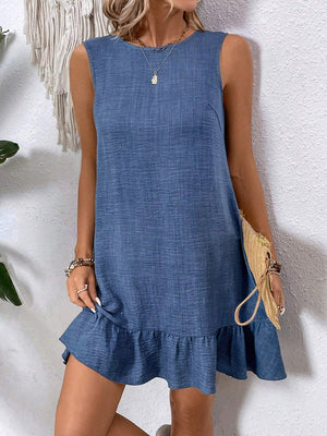 Ruffled Sleeveless Casual Short Dress