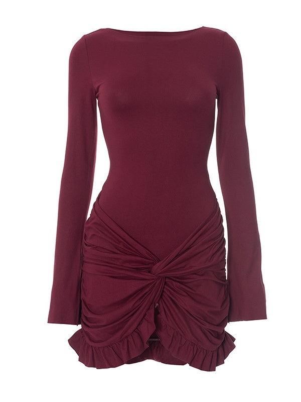 Liber Spring Women's Pleated Solid Color Mini&Short Dresses