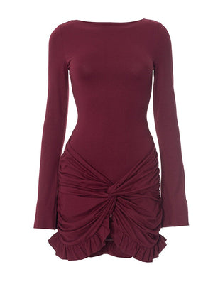 Liber Spring Women's Pleated Solid Color Mini&Short Dresses